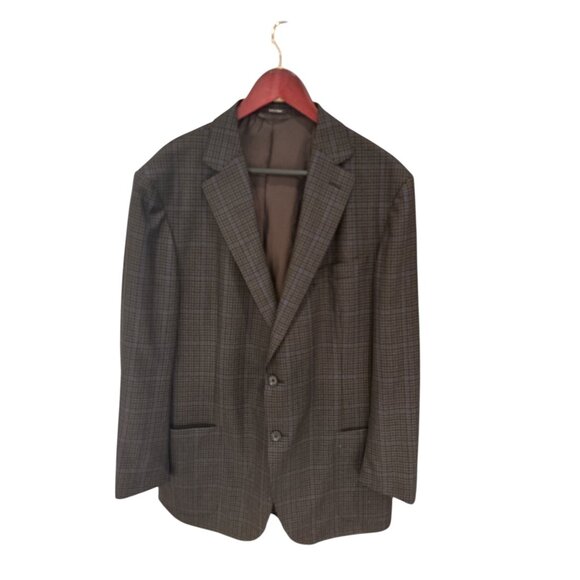 Ermenegildo Zegna Mens Brown Plaid Wool Blazer Jacket Size 46R Made In Spain - Picture 1 of 15
